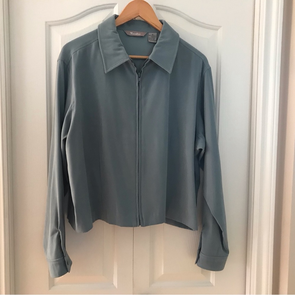 TANJAY Bomber Length Full Zipper Green Long Sleeve Button Cuff Jacket Si…